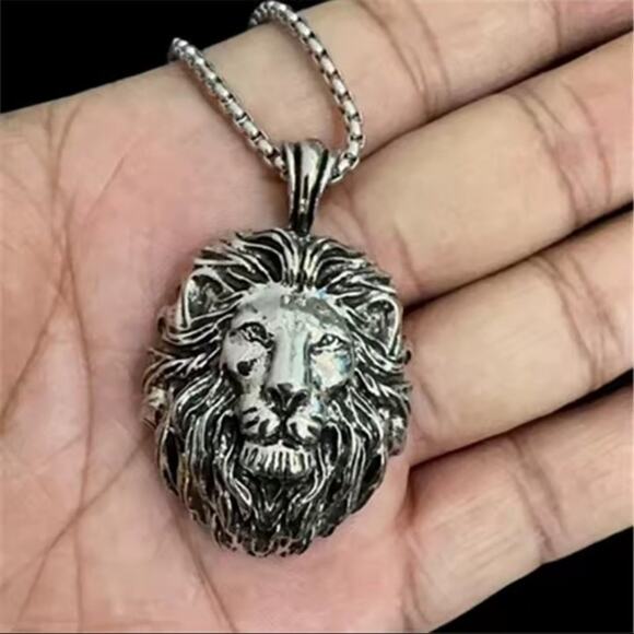 4Ct Round Real Moissanite Men Silver Necklace Lion Head Alpha King Men\'s Valentine Birthday Anniversary Gift